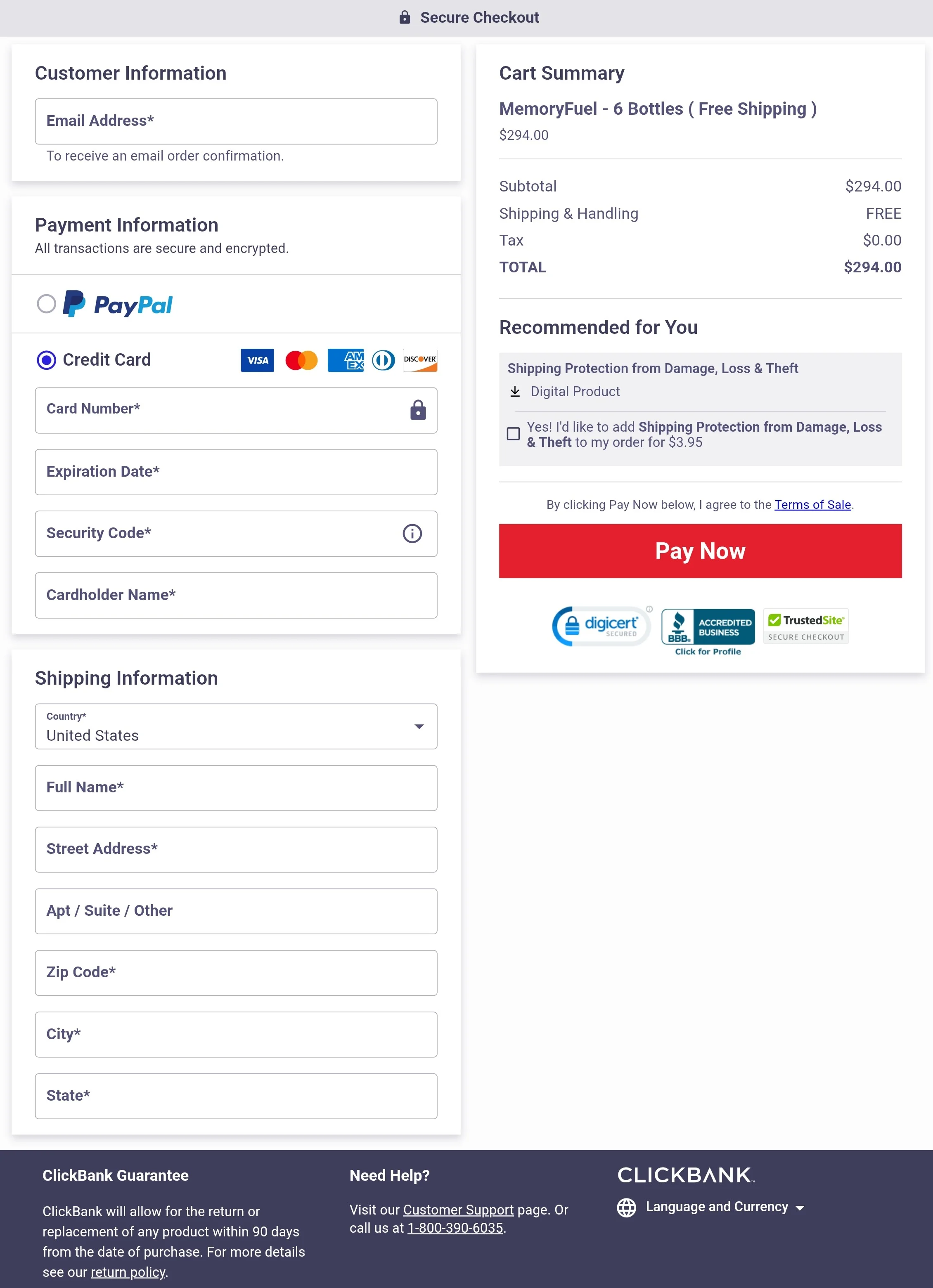MemoryFuel order form